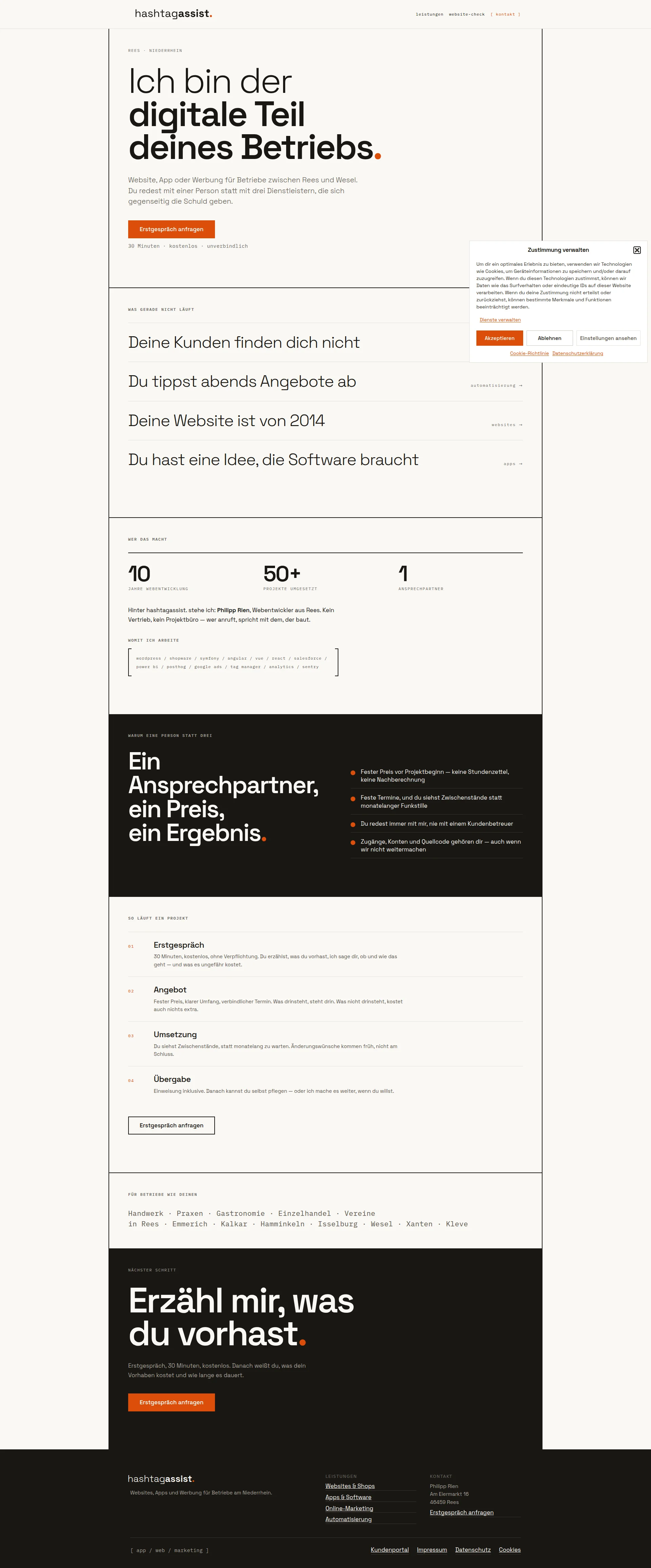 Capture d'écran du site hashtag-assist.de — analyse RoastMySite