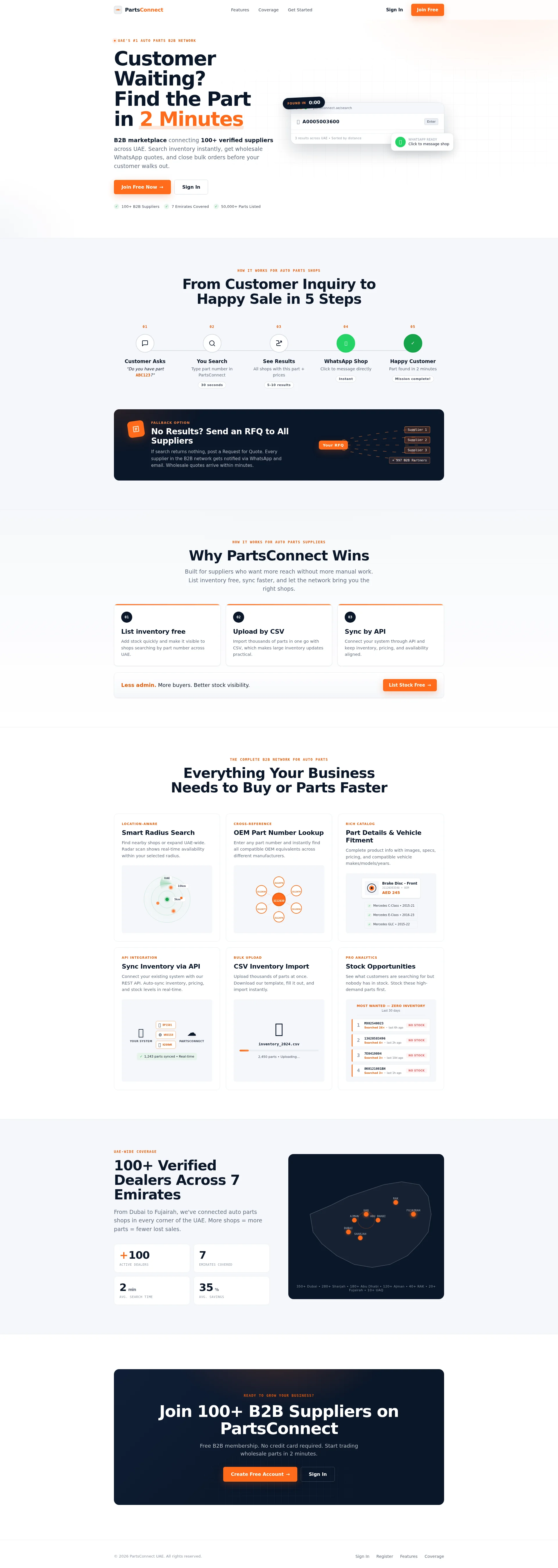 Capture d'écran du site partsconnect.ae — analyse RoastMySite