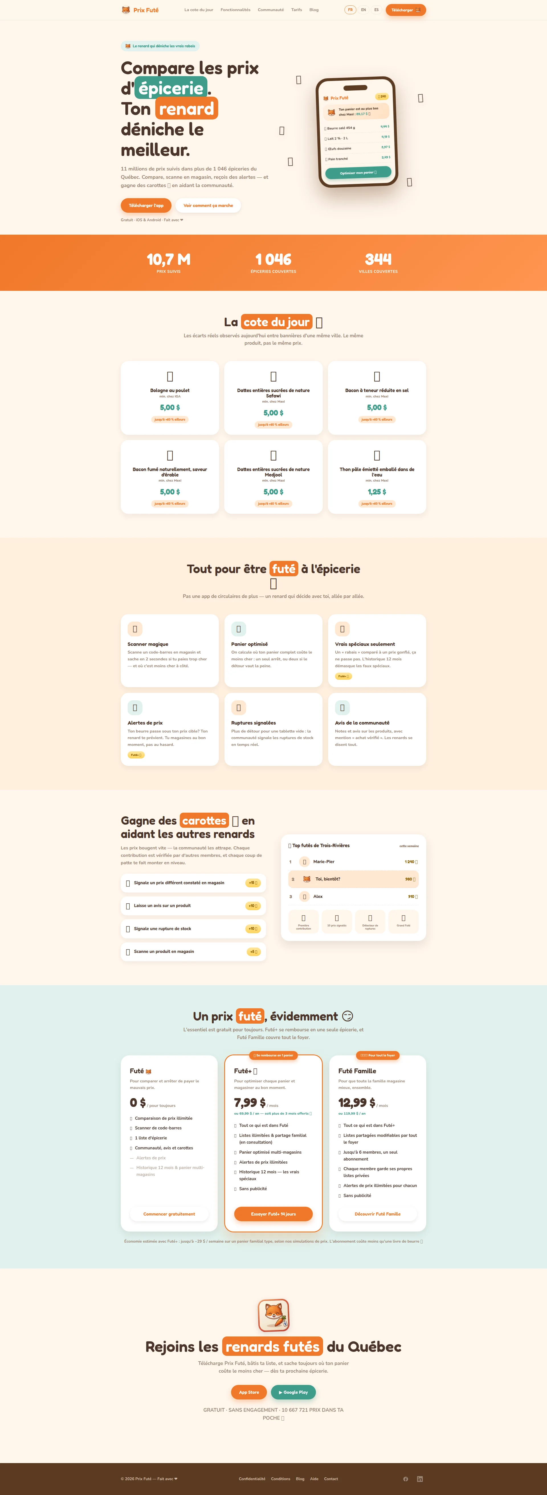 Capture d'écran du site prixfute.com — analyse RoastMySite