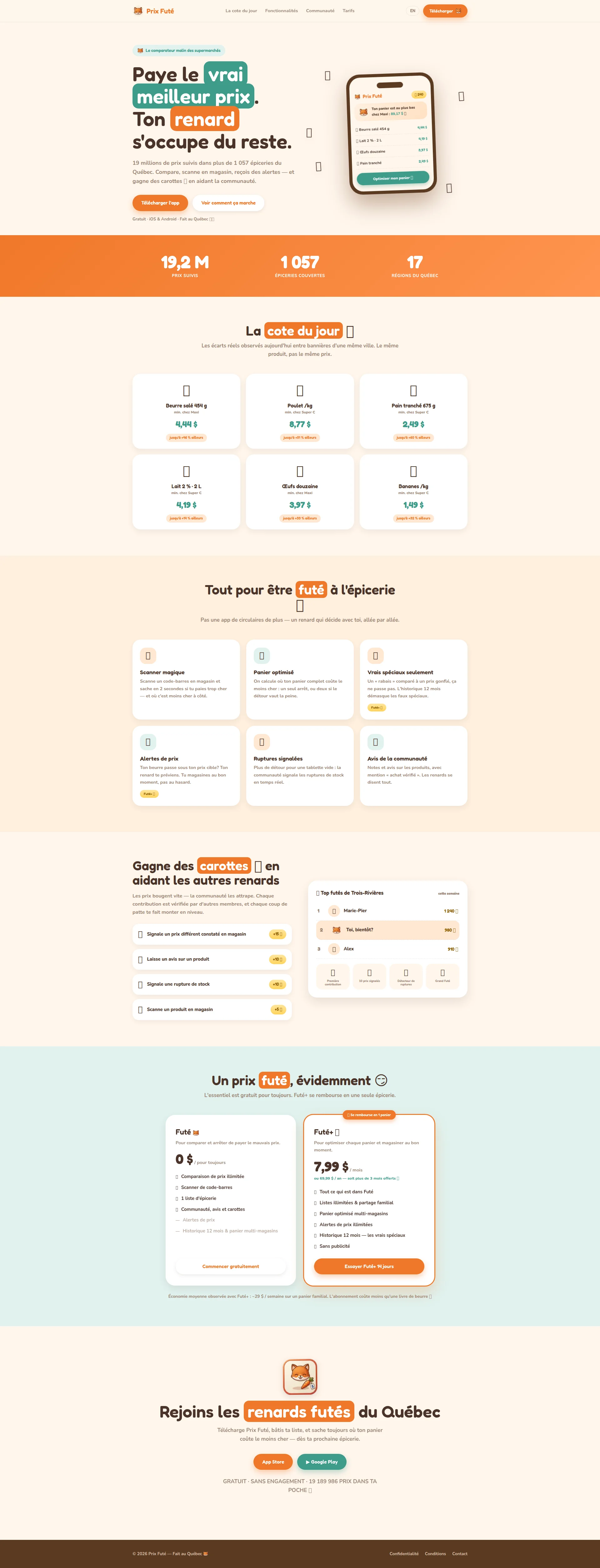 Capture d'écran du site www.prixfute.com — analyse RoastMySite
