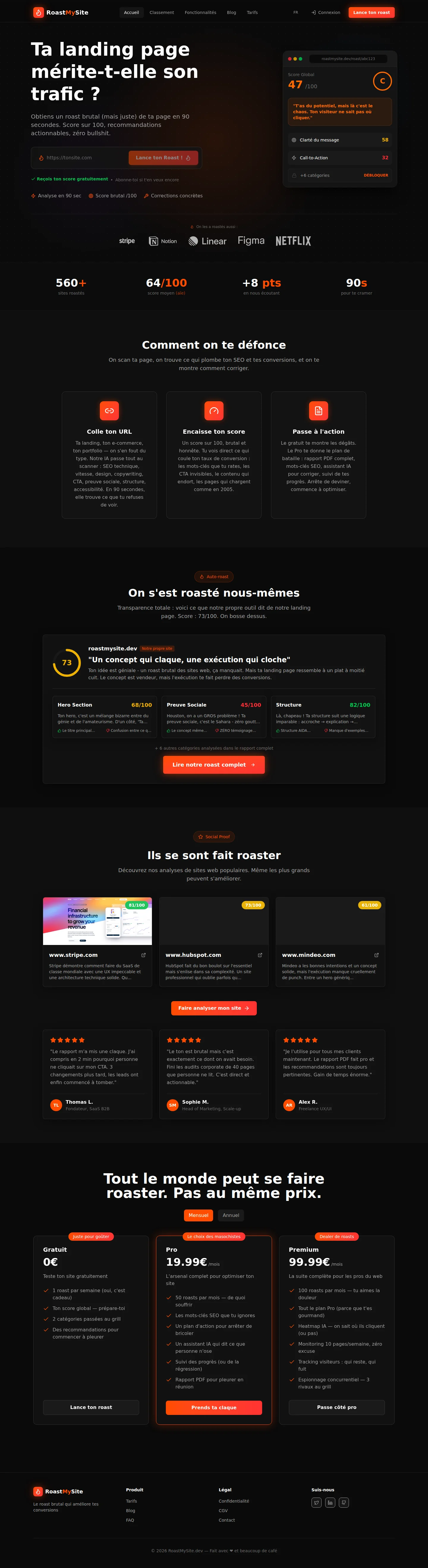 Capture d'écran du site www.roastmysite.dev — analyse RoastMySite